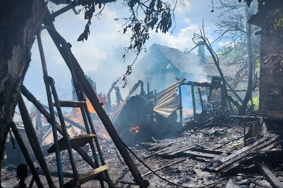 Огонь уничтожил две хозяйственные постройки и крыши обоих домов. ФОТО: МЧС ЛНР