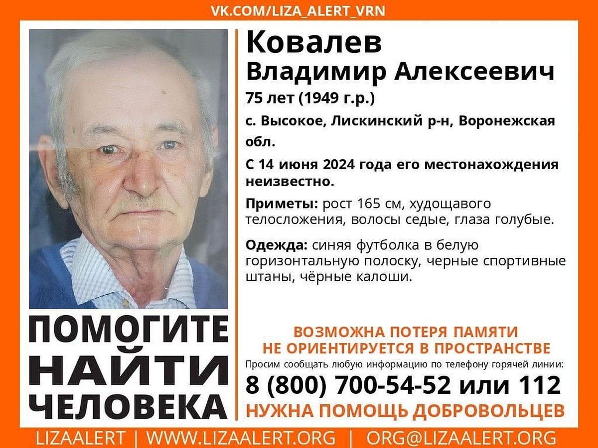 В Воронежской области пропал пожилой мужчина, не ориентирующийся в  пространстве - KP.RU