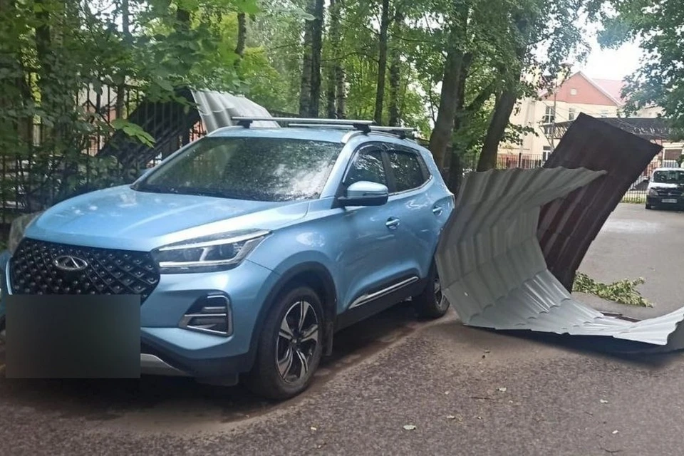 Металлический лист с крыши свалился на иномарку в Колтушах. Фото: t.me/Megapolisonline