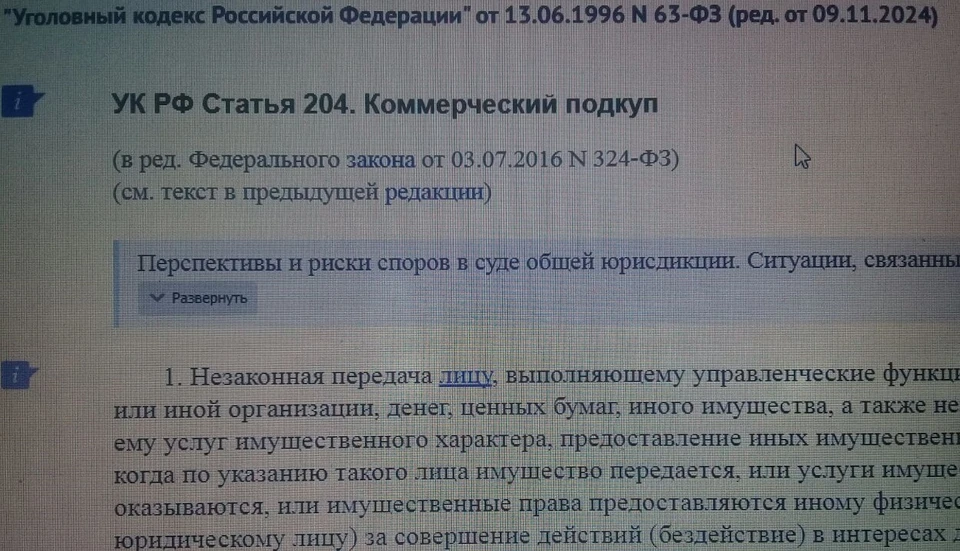 В соответствии с частью 5 статьи 204 УК РФ подозреваемым грозит до трех лет тюрьмы.