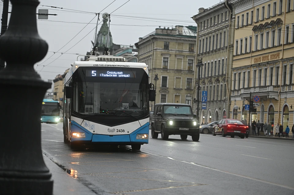 Троллейбусы встали на Невском проспекте из-за аварии на сетях.