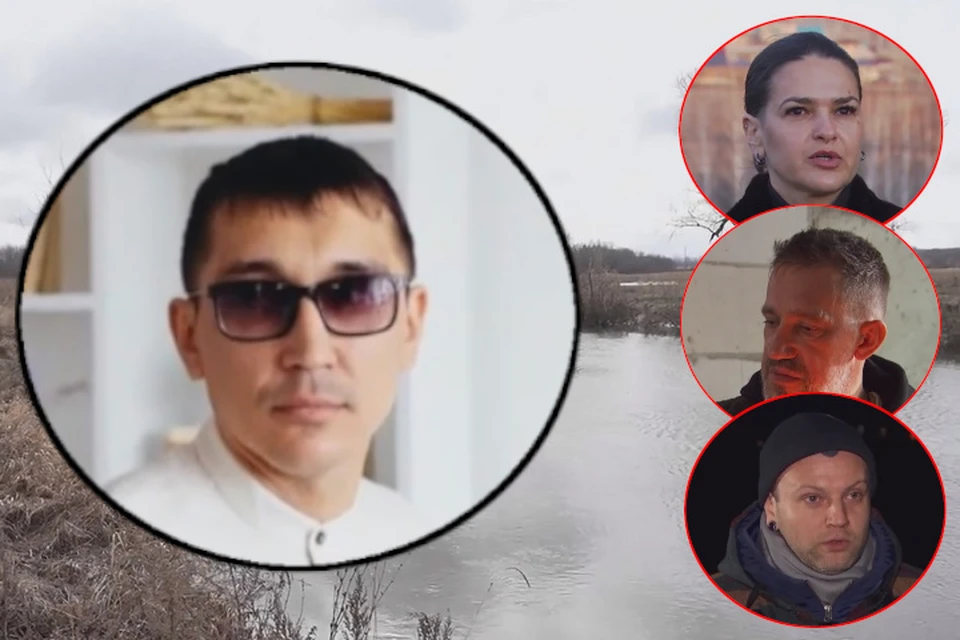 Погибший Вадим (слева) и трое экстрасенсов, которые пытались разгадать тайну его гибели (справа): сверху вниз: Райдос, Левин и Котов. Кадр видео: «Битва сильнейших» (16+), ТНТ