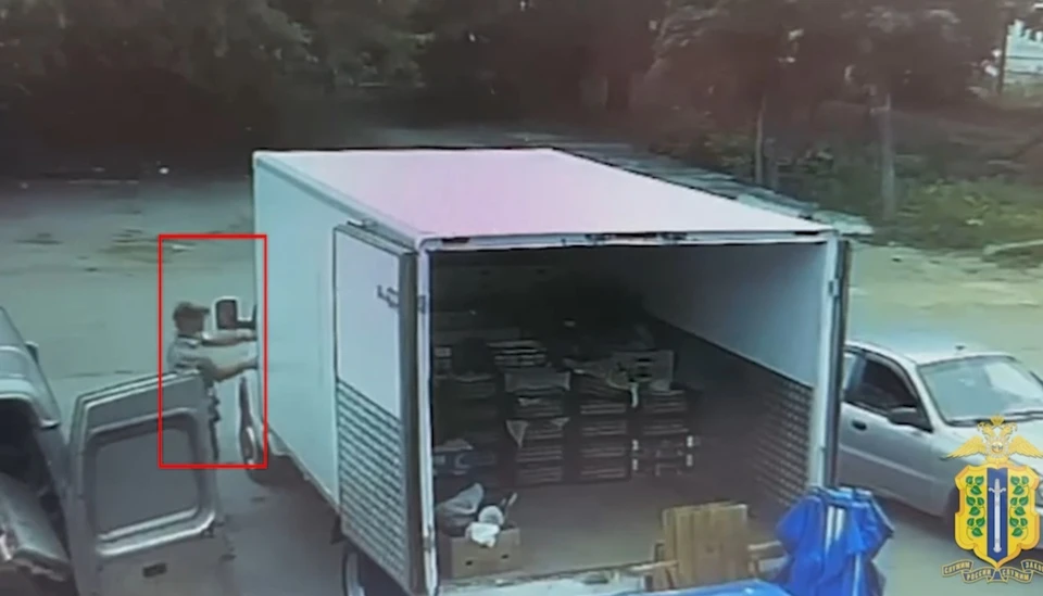 Пока из машины выгружали товар у одного из городских кафе, злоумышленник открыл незапертую дверь кабины. Скриншот видео УМВД России по Липецкой области.