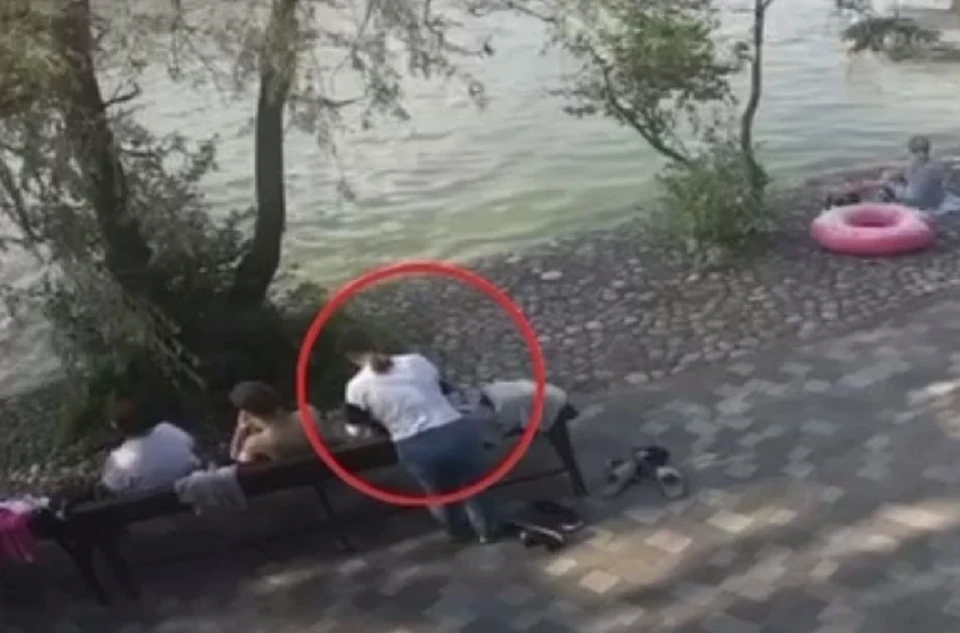 Момент воровства на озере попал в объектив камеры видеонаблюдения. Фото: стоп-кадр видео