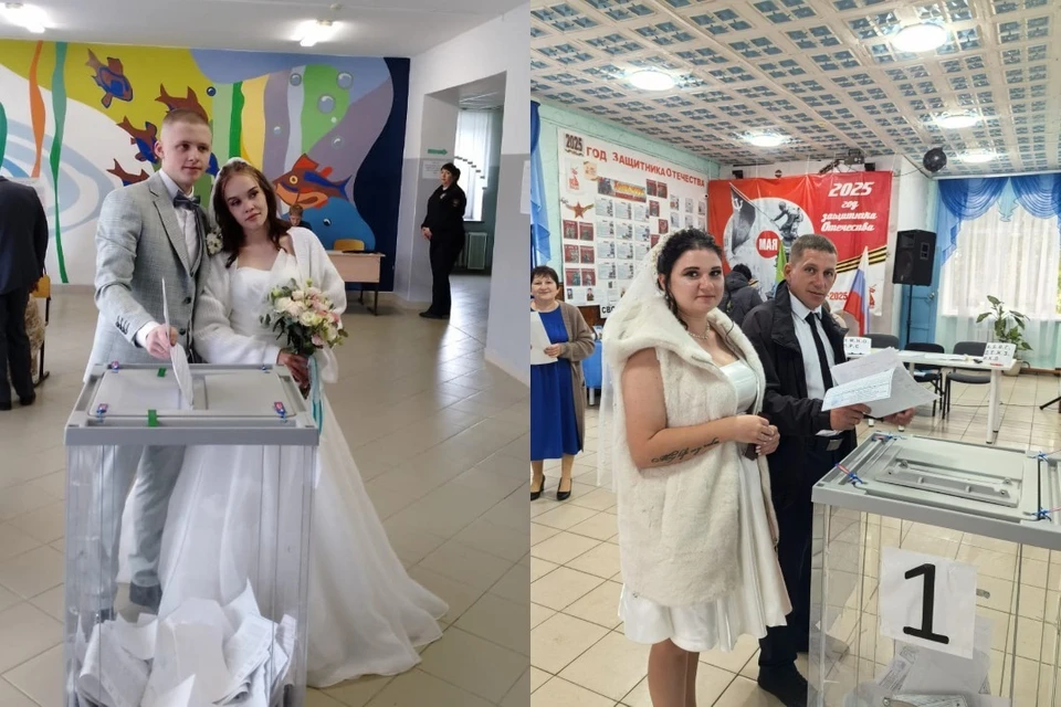 Жители зарегистрировали брак, а после пришли поучаствовать в выборах. Фото: пресс-служба Новосибирского облизбиркома.