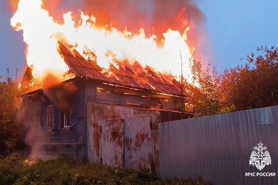 Площадь пожара составила 80 кв.м. Фото: скриншот видео МЧС Удмуртии