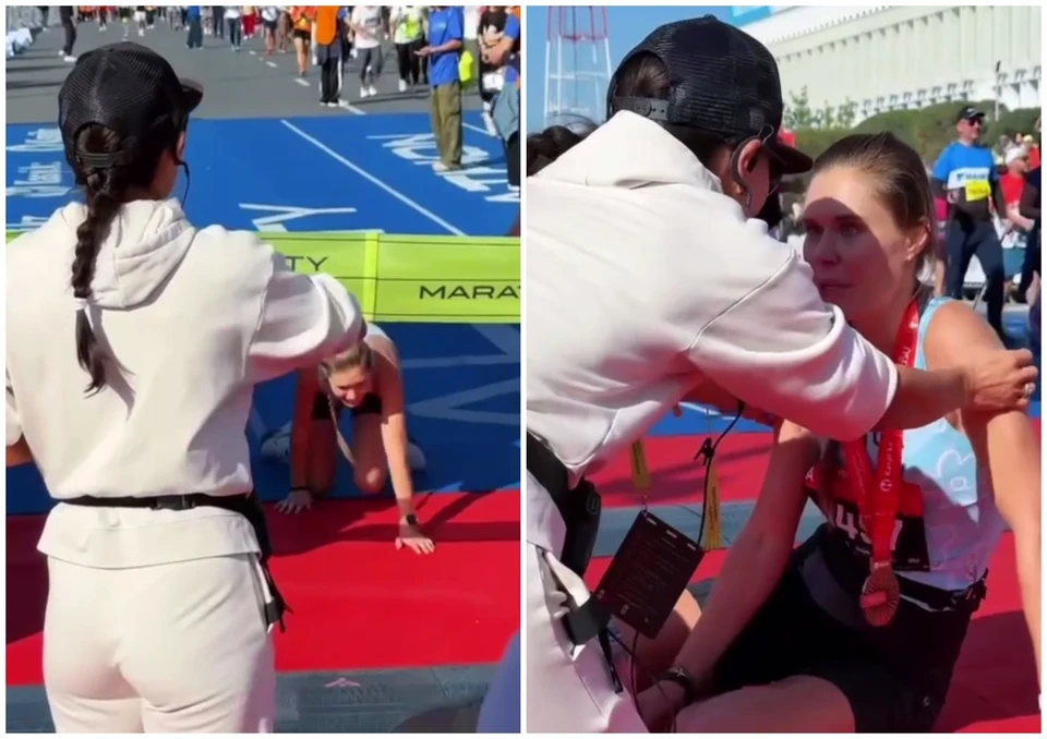 Спортсменка буквально на четвереньках пересекла финишную черту. Фото: t.me/ezhovteam
