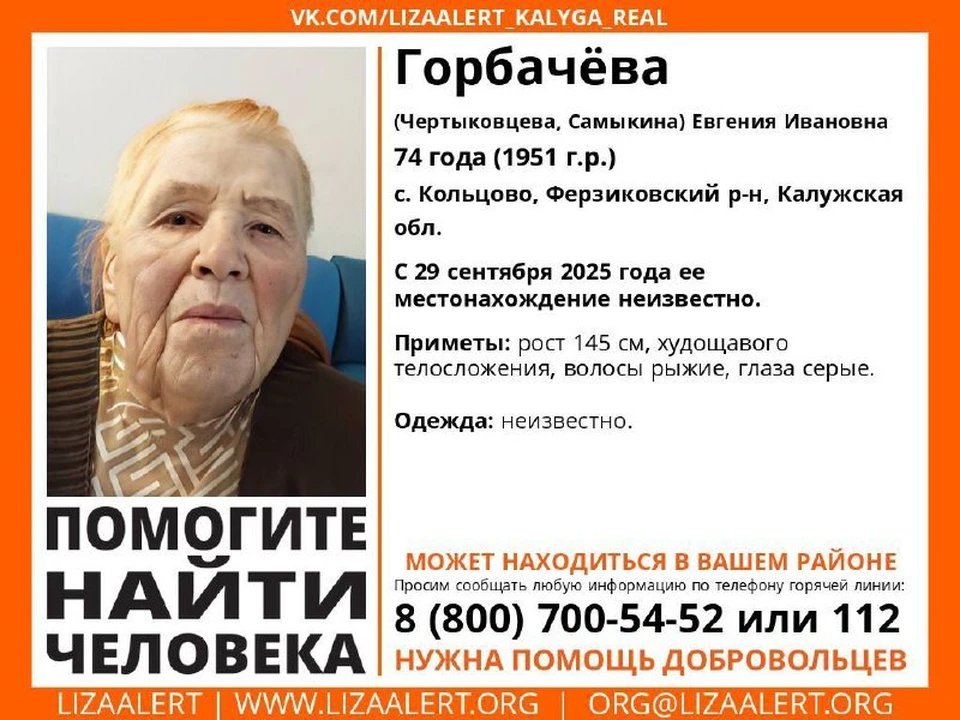 Волонтеры разыскивают пропавшую 74-летнюю женщину в Ферзиковском районе.