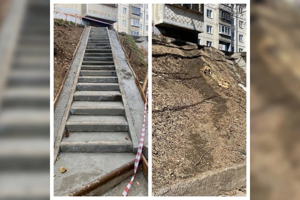 В Иркутске на бульваре Рябикова установили лестницу на опасном спуске. Фото: телеграм-канал депутата Думы Евгения Шеломенцева