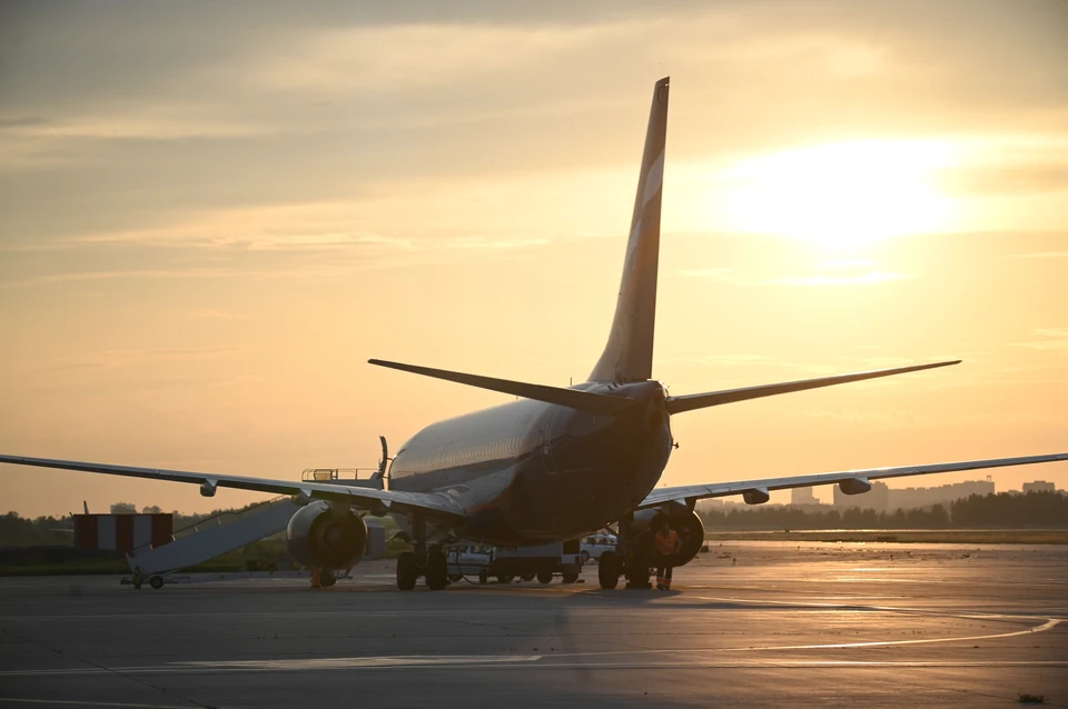 Самолет остановили прямо на рулежной дорожке.