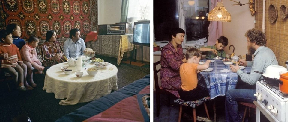 В СССР по "телику", показывали, как мы все хорошо живем, а на кухнях обсуждали и ругали власть. Коллаж КП