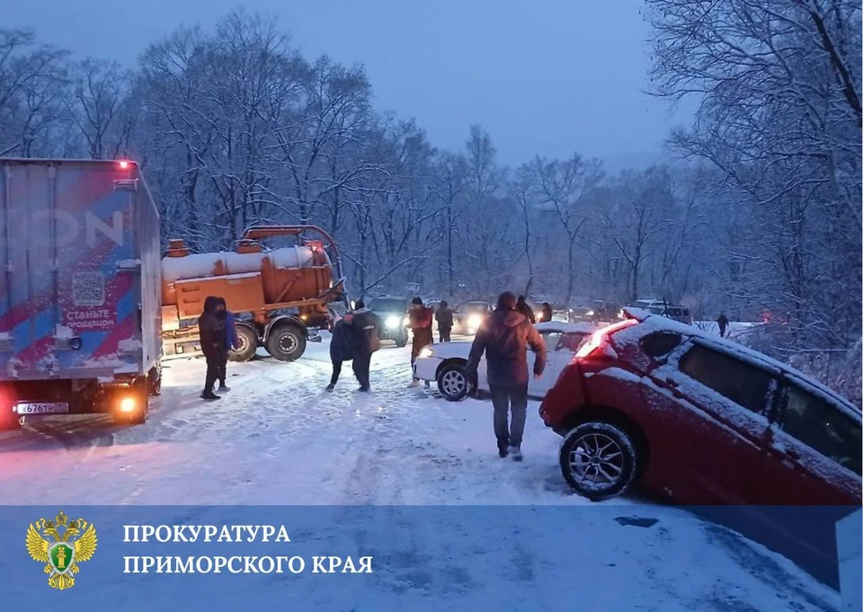 Восемь автомобилей столкнулись на трассе Душкино-Ливадия-Анна в Приморье Фото: прокуратура Приморского края