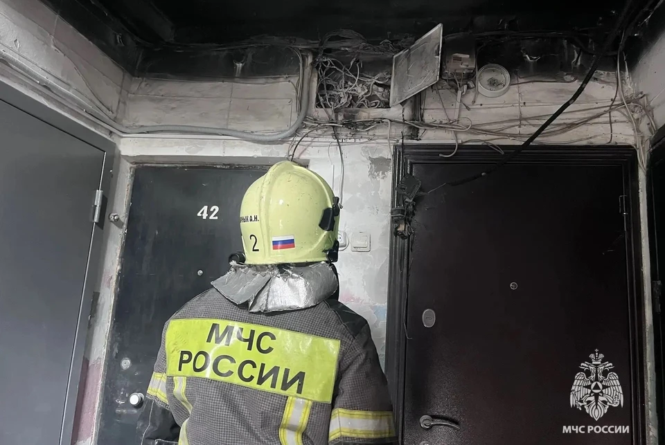 Электрощиток загорелся в подъезде дома в переулке Нахимова. Фото: ГУ МЧС России по Томской области