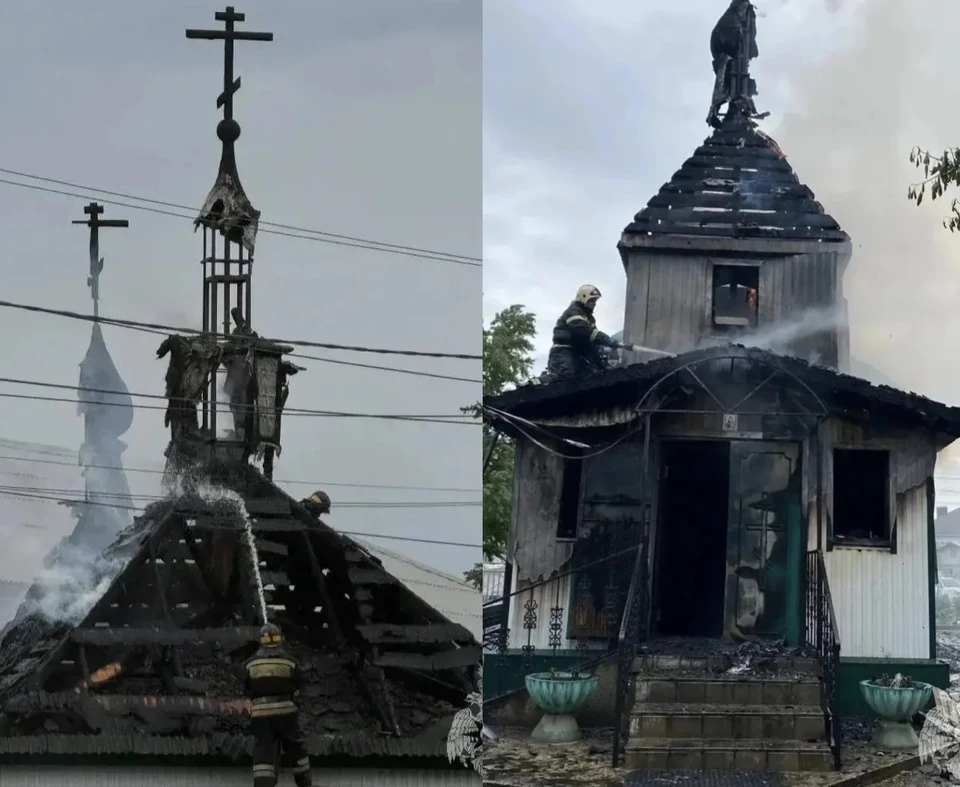 Уничтожена крыша и колокольня храма.