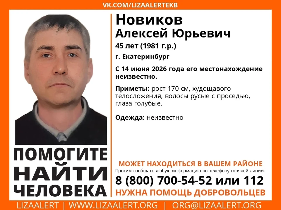 Алексей Новиков пропал 14 июня. Фото: поисково-спасательный отряд «ЛизаАлерт»