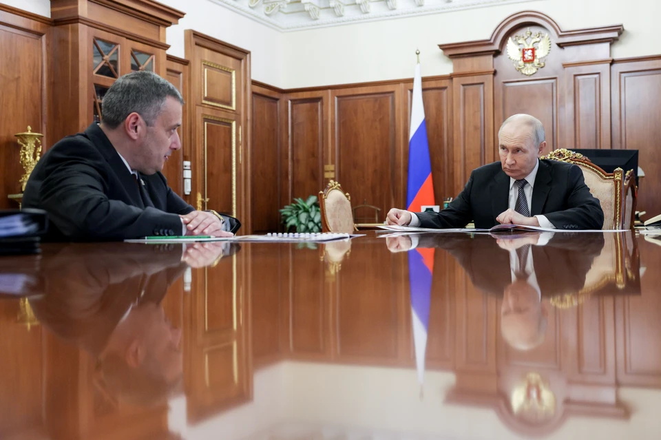 Президент РФ Владимир Путин и губернатор Курской области Александр Хинштейн во время встречи. Фото: Гавриил Григоров/пресс-служба президента РФ/ТАСС
