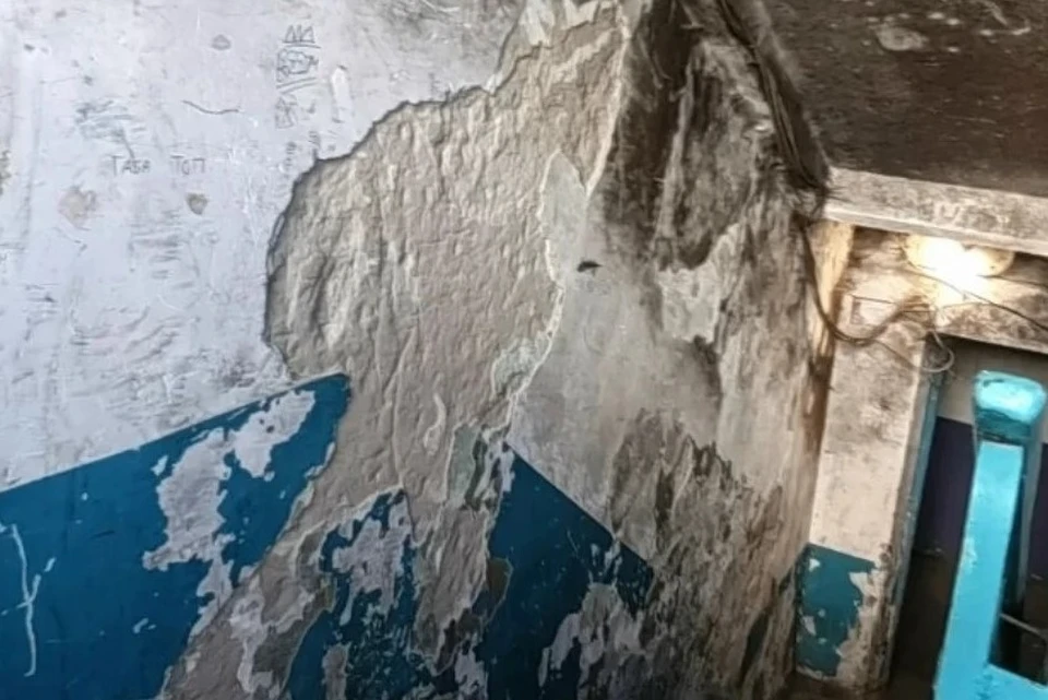 В подъездах штукатурка местами ободрана до основания. Фото: ОНФ