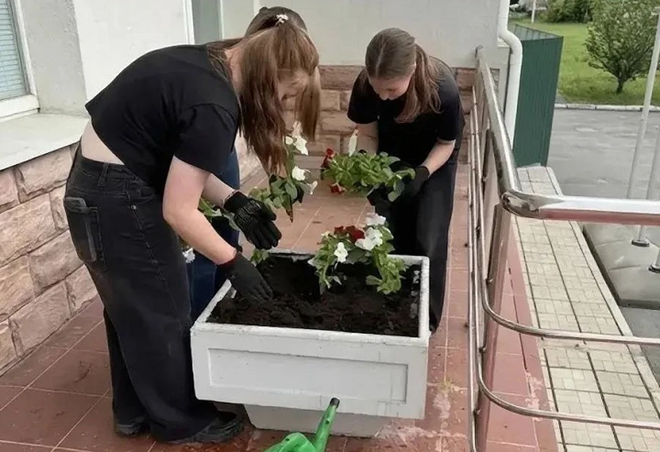 Высадка цветов у входа на предприятие. Фото: предоставлено «Сибагро»