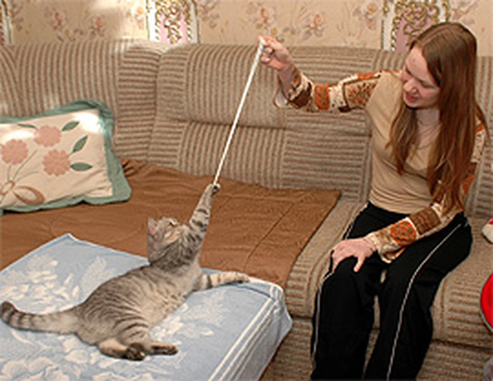Теперь играть с любимым котом Люба может только сидя.