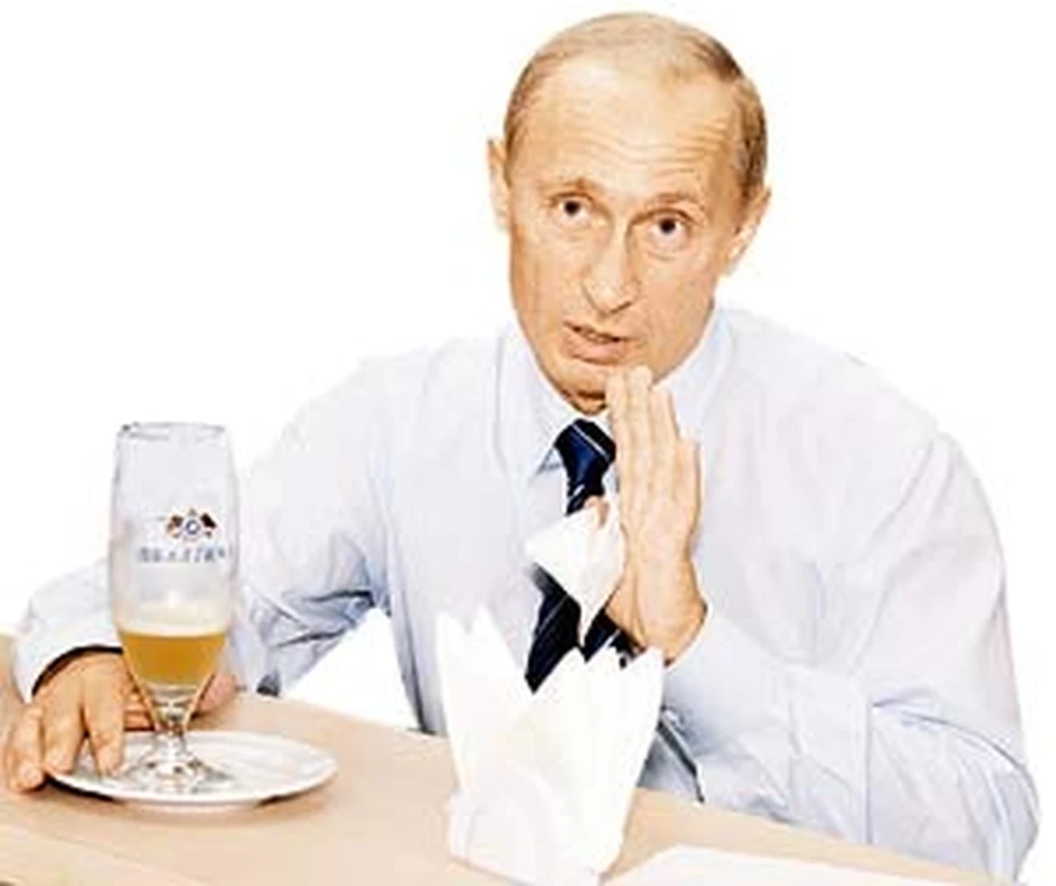 Путин и Медведев пьют пиво, плакат фото