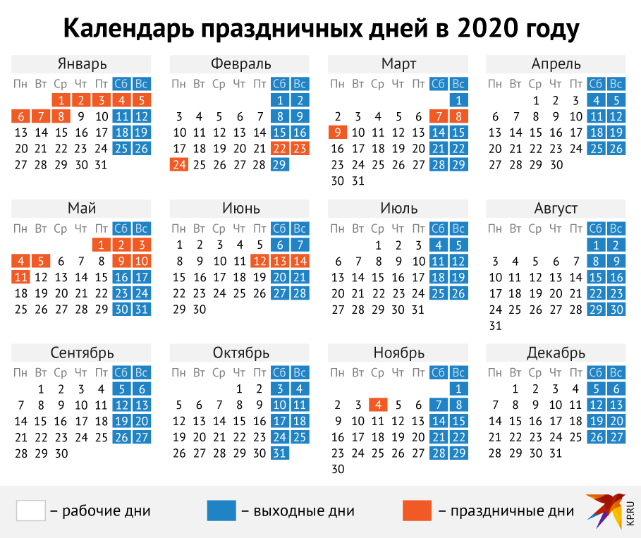 Праздничные дни в 2020 году