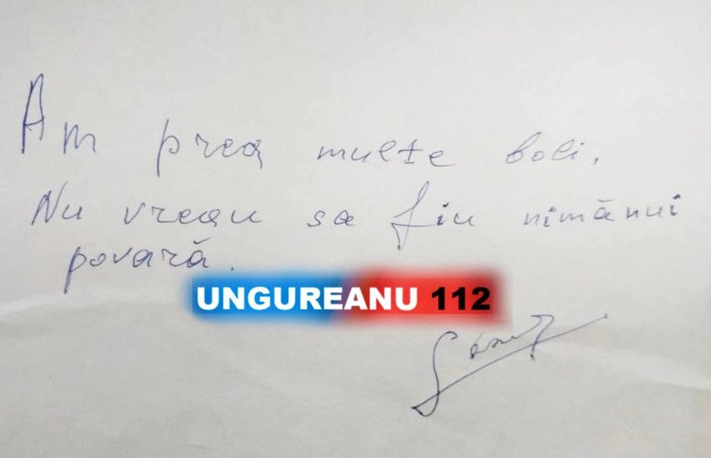 Дословный перевод пресмертной записки: "Я очень сильно болен. Не хочу никому быть обузой" (Фото: ungureanu 112(